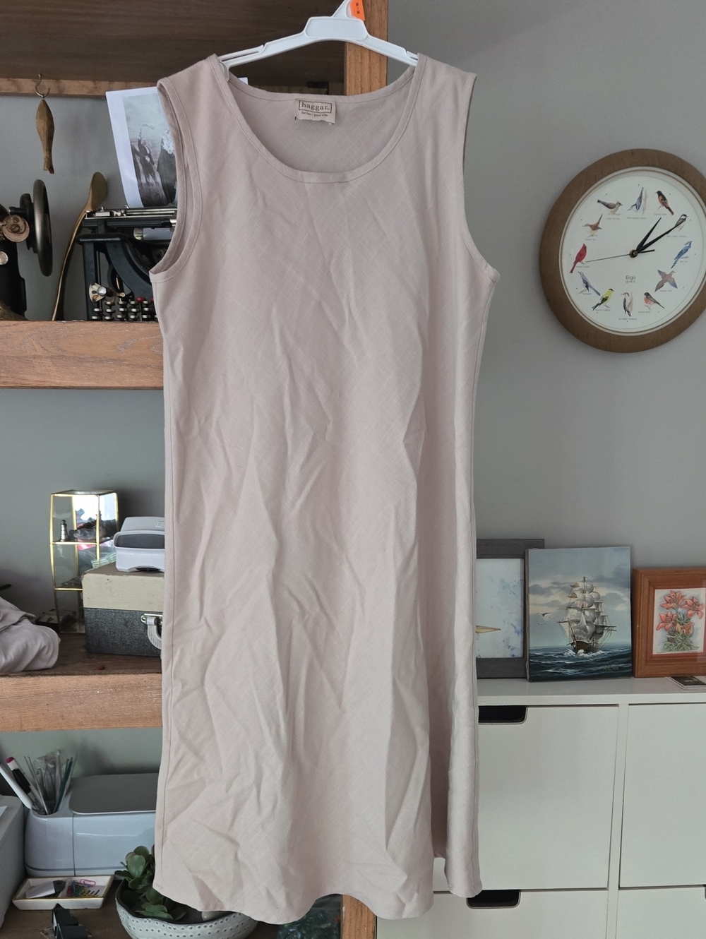 Haggar Sleeveless Midi Dress in Light Taupe Linen?